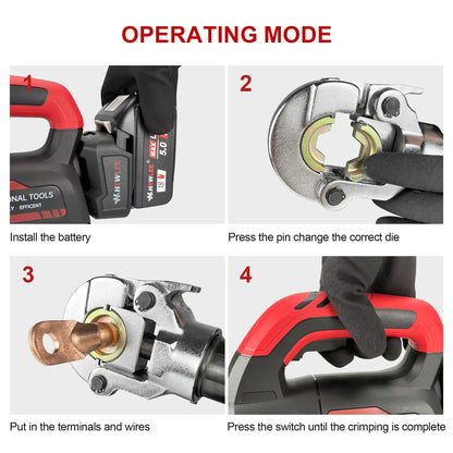 HHEWLEE Electric Wire Cable Crimper Battery Powered Hydraulic Crimping Tool Range 8AWG to 600MCM with 12 Dies, Electricians for Circuit Repairs and Stainless Steel Deck Upgrades (HL-300K)