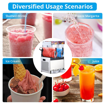 Commercial Slushy Machine, 15Lx2 Double Tank Margarita Machine, Stainless Steel High-Speed Self-Cleaning Frozen Drink Slushie Machine for Bars Restaurants Cafe Home Use