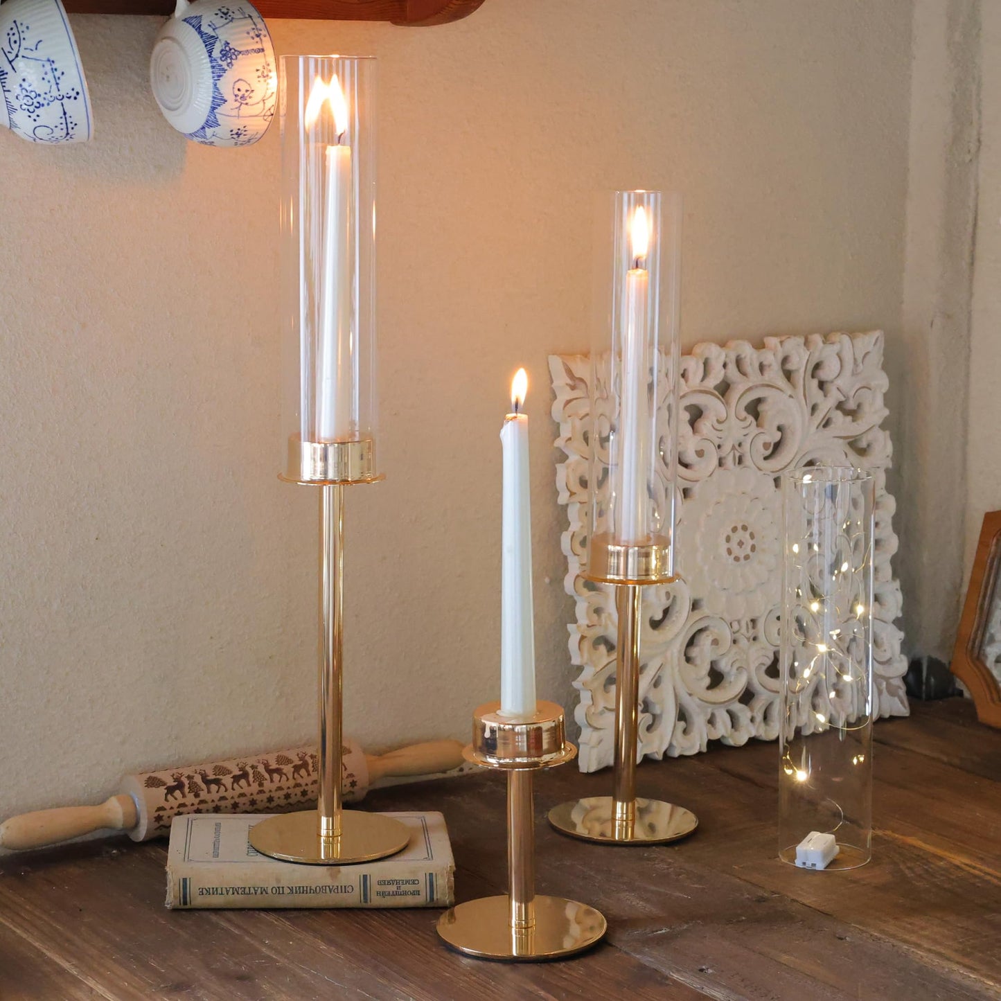 Ronasip Hurricane Candle Holders Metal Candlestick Holder for Glass Taper Tall Candle Holders with Candles Stands for Home Decor, Christmas, Dinning, Wedding, Housewarming Gifts (6, Gold)