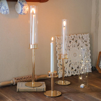 Ronasip Hurricane Candle Holders Metal Candlestick Holder for Glass Taper Tall Candle Holders with Candles Stands for Home Decor, Christmas, Dinning, Wedding, Housewarming Gifts (6, Gold)