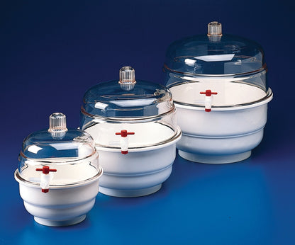 SP Bel-Art “Space Saver” Vacuum Desiccator, White Polypropylene Bottom with Flat Dome Top, Airtight Seal for Moisture Control, 0.20 cu. ft Vacuum Chamber for Laboratory Storage & Sample Protection Made in USA