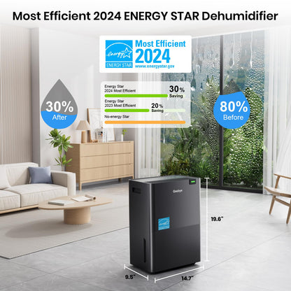 Gasbye 4500 Sq.Ft. 2026 Energy Star Dehumidifier for Basement with Drain Hose, Max 75 Pints/D Dehumidifier for Large Room, [43dB Quiet Compressor], Easy Drainage, Auto-restart, Black