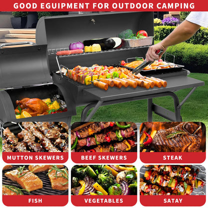 Kendane Barrel Charcoal Grill with offset smoker,550 Square Inches Cooking Area, Outdoor BBQ Grill with Front Shelf, Perfect for Backyard, Patio Parties and Picnics.