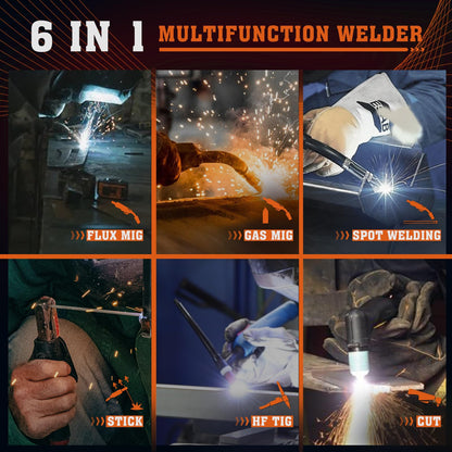 FEMEROL Plasma Cutter Welder Combo 200A Gas MIG/Gasless MIG/HF TIG/Stick/CUT/SPOT 6 in 1 Welding Machine Aluminum Welding 110/220V Dual Voltage Multi Process Welder