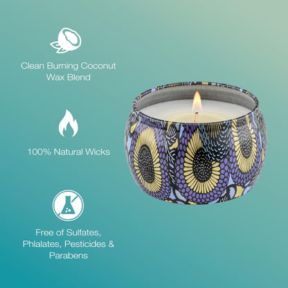Voluspa Apple Blue Clover, Mini Tin Candle, 4 oz, 25 Hour Burn Time, Coconut Wax for Clean Burning, Handcrafted in the USA