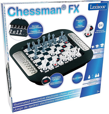 Lexibook Chessman® FX Electronic Chess Game with Tactile Keyboard and Light and Sound Effects 32 Pieces 64 Levels of Difficulty Family Board Game Black/Grey CG1335