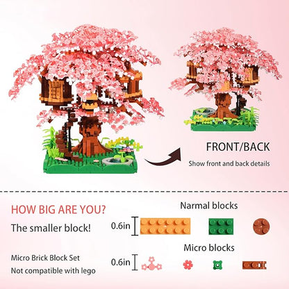 Cherry Blossom Tree Building Block Set Gift for Adults Girls Boys 14+ Cherry Bonsia Treehouse Micro Building Blocks Japanese Sakura Flowers House 2028PCS
