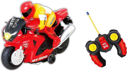 PowerTRC Unleash The Ultimate Racing Thrill | 360 Degree Rotate Spinning RC Race Motorcycle | Remote Control Race Biker with Dazzling Light and Sound Effect for Kids (Red)