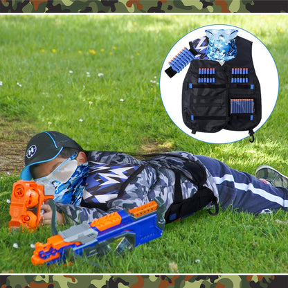 Sosation 8 Sets Kids Tactical Vest Compatible with Nerf Party Favor Accessories, Face Mask Wrist Ammo Holder Toy Gift Supplies Boys (Orange and Blue)
