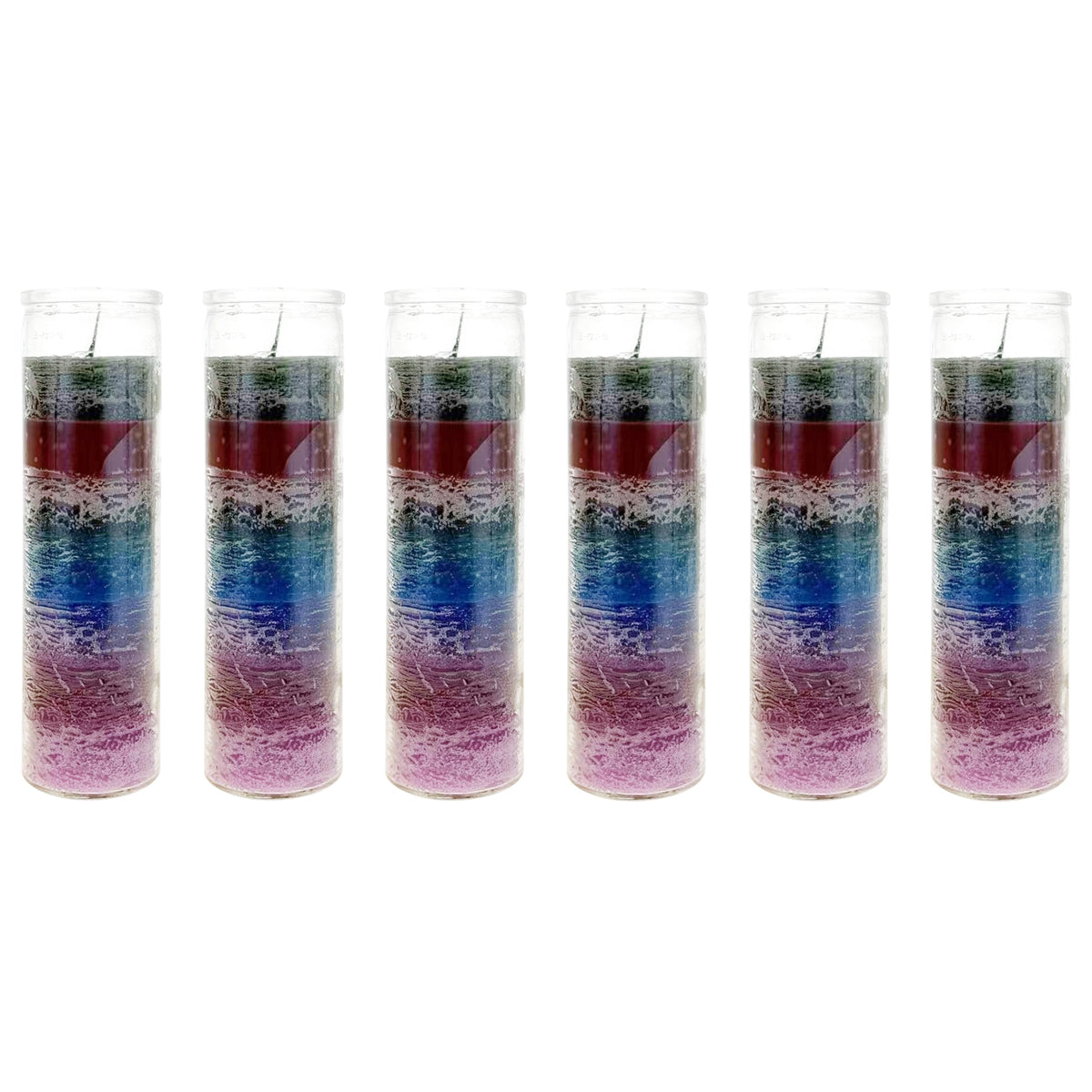 Mega Candles 6 pcs Unscented 7 Color Glass Devotional Prayer Candles, Hand Poured Wax Candle 2 Inch x 8 Inch, Sanctuary, Vigils, Prayers, Casting Chimes, Spiritual, Rituals, Spells, Wicca, Deities