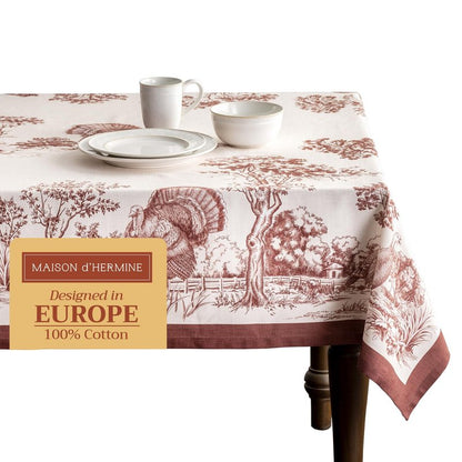 Maison d' Hermine Table Cloth Rectangle Table 100% Cotton 60 x 120 Inches Fall Tablecloth Reusable Everyday Use for Thanksgiving Christmas Decorations Dining Farmhouse Party (Holy Jouy - Brown)