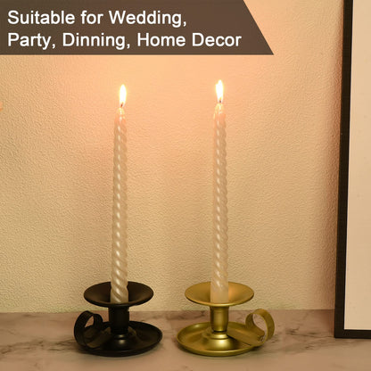 PATIKIL Retro Iron Taper Candle Holder, Set of 2 Gold Simple Candlestick Holder Candle Light Stand for Halloween Table Centerpiece Party Wedding Dinning Decor