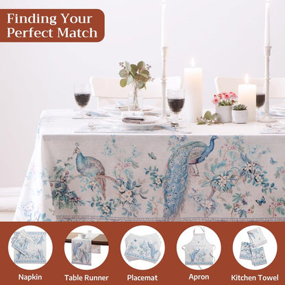 Maison d' Hermine Premium Table Cloth Rectangle Table 100% Combed Cotton 120 x 70 Inches Tablecloth Reusable Decorative for Dining Room, Farmhouse, Party, Festive & Wedding - Peacock Utopia - Orginal