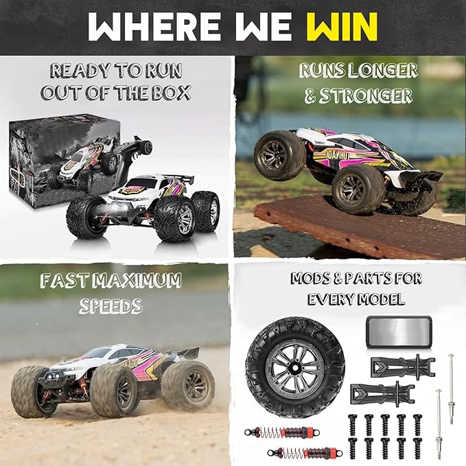 4x4 RC Cars for Adults 48kmh High-Speed - 1:12 Scale Large Waterproof Remote Control Truck Offroad Electric Monster Car 2 Batteries 30+ Min Play All Terrain