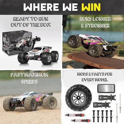 4x4 RC Cars for Adults 48kmh High-Speed - 1:12 Scale Large Waterproof Remote Control Truck Offroad Electric Monster Car 2 Batteries 30+ Min Play All Terrain
