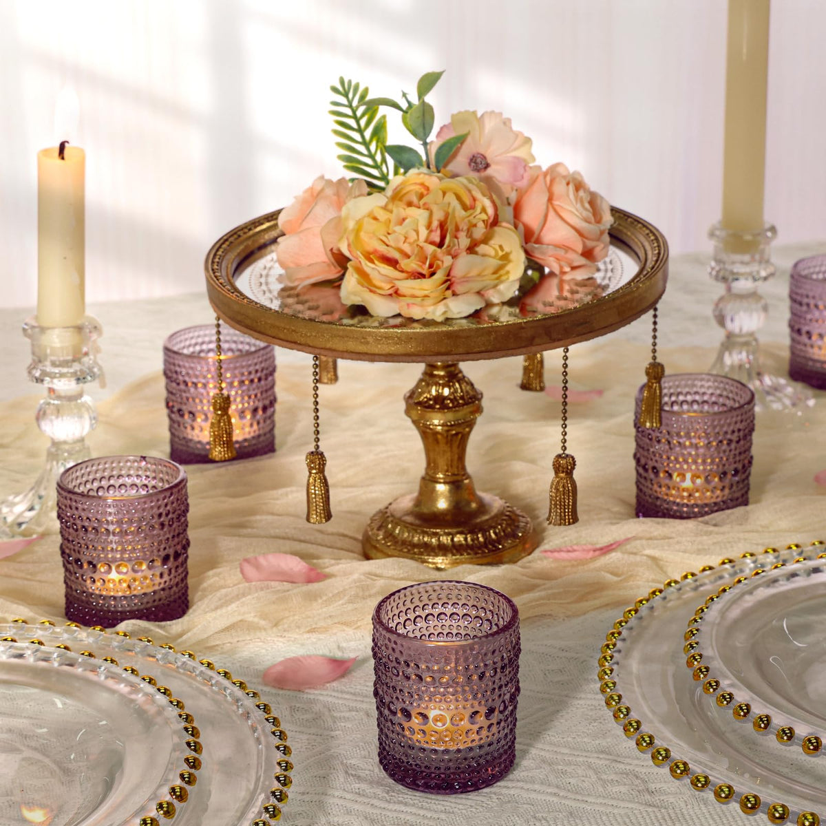 SUPMIND 24 Pcs Votive Candle Holders, Glass Holders Bulk for Table Centerpiece, Tea Lights Candle Holders for Wedding Shower, Party and Home Decor Purple