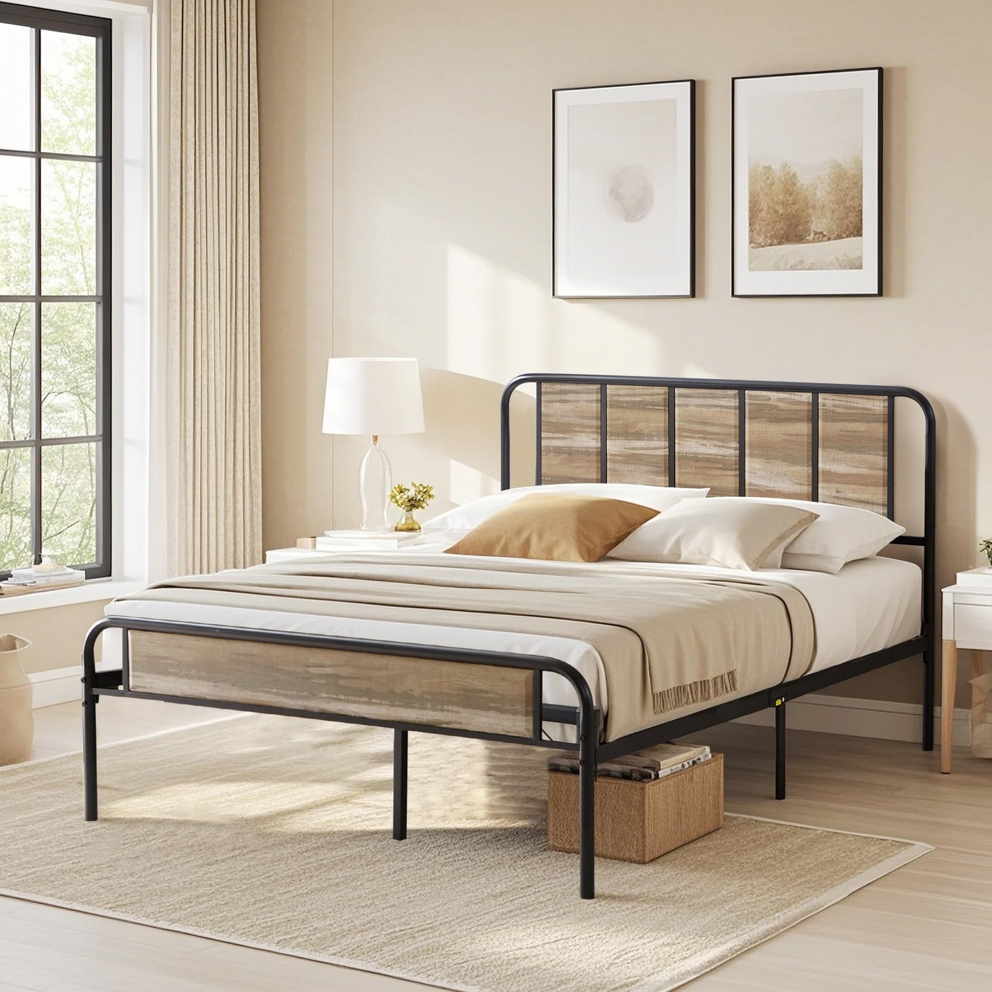VECELO Queen Platform Bed Frame with Wooden Headboard,Sturdy Steel Slats Support/Matress Foudation/No Box Spring Needed(Grey Slate)
