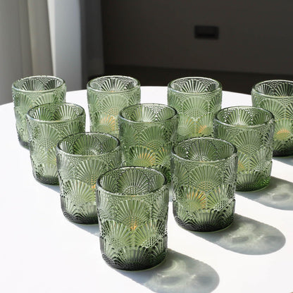 Woho Green Votive Candle Holders Set of 24, Green Glass Tealight Candle Holder for Christmas Party Decor, Tea Light Candle Holder Glass for Wedding Table Lovely Gift
