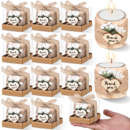 Retisee Wedding Candle Favors for Guests Bridal Shower Wood Memorial Tealight Candle Holder Thank You Gifts Handmade Candles for Wedding Baby Shower Housewarming Table Centerpiece(12 Pcs)