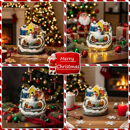 MXwcy Christmas Village House - Moving Train & Music, LED Lighted Snowman Figurine | Holiday Decor Collectible