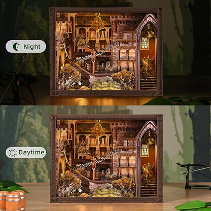 Book Nook Kit - DIY Miniature Dollhouse Kit Dollhouse Booknook Tiny House Bookshelf Decor 3D Wooden Puzzle Gifts for Family Friends (Robin Hood - The Castle's Escape)