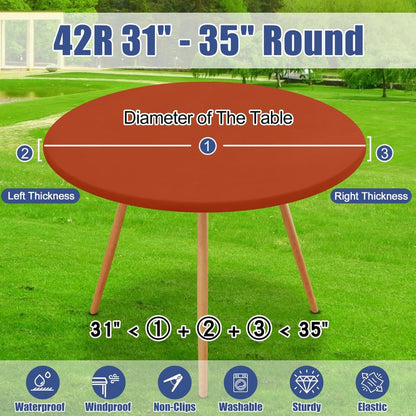 Moosfor Round Spandex Tablecloth, Elastic Fitted Waterproof Tablecloths for 31"-35" Tables, Stretch Washable Picnic Table Cover for Camping, Dining, Indoor and Outdoor, Rust