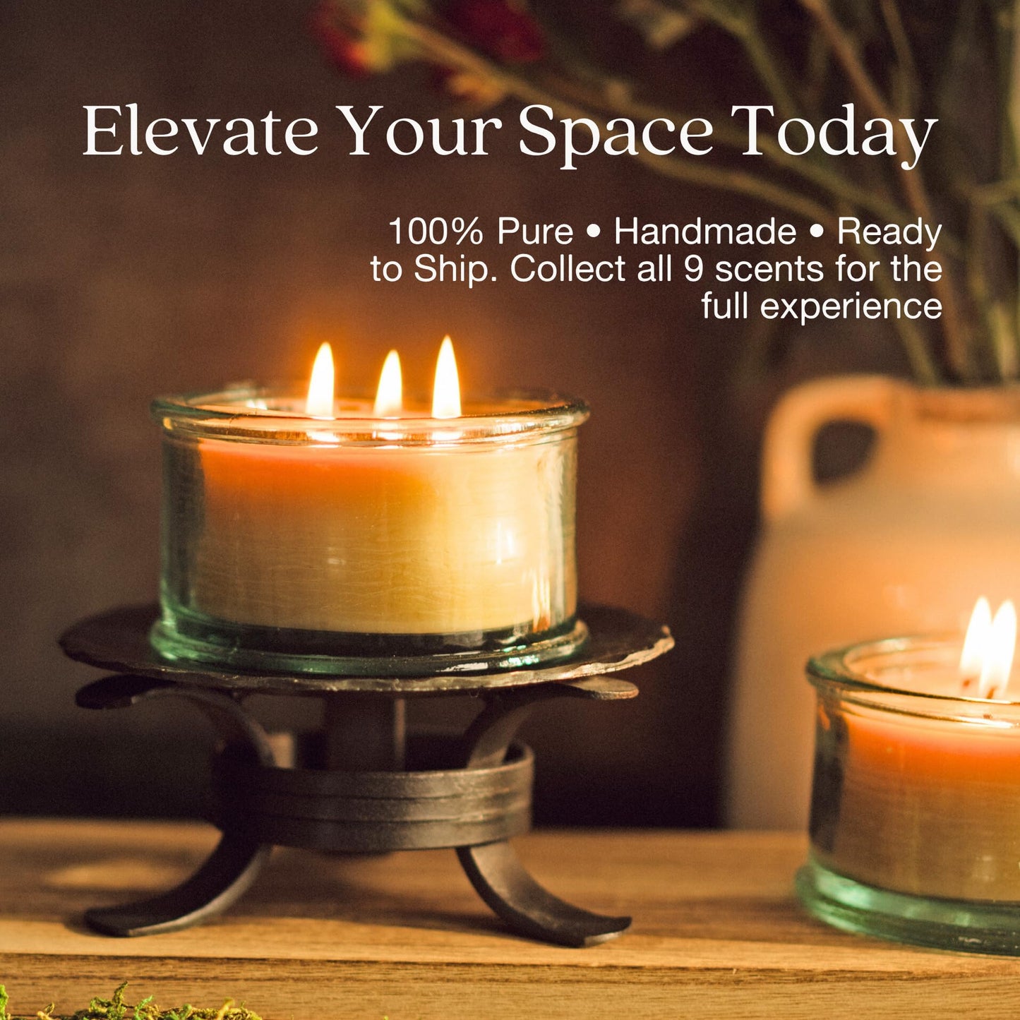 Bluecorn Botanica Beeswax 3-Wick Candle – Eucalyptus & Orange, 100% Pure Beeswax & Essential Oils – 10oz Hand-Blown Recycled Spanish Glass – Non Toxic, Clean Burning, Refillable Glass Jar