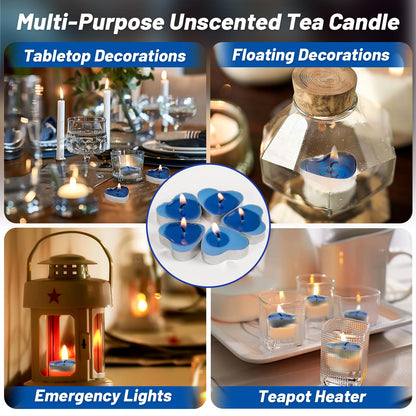 MAQIHAN Tea Lights Candles Set - 30 Pcs Heart Shaped Tealight Candles Smokeless Tea Candle Unscented Soy Candle for Dating, Weddings, Anniversaries(Blue)