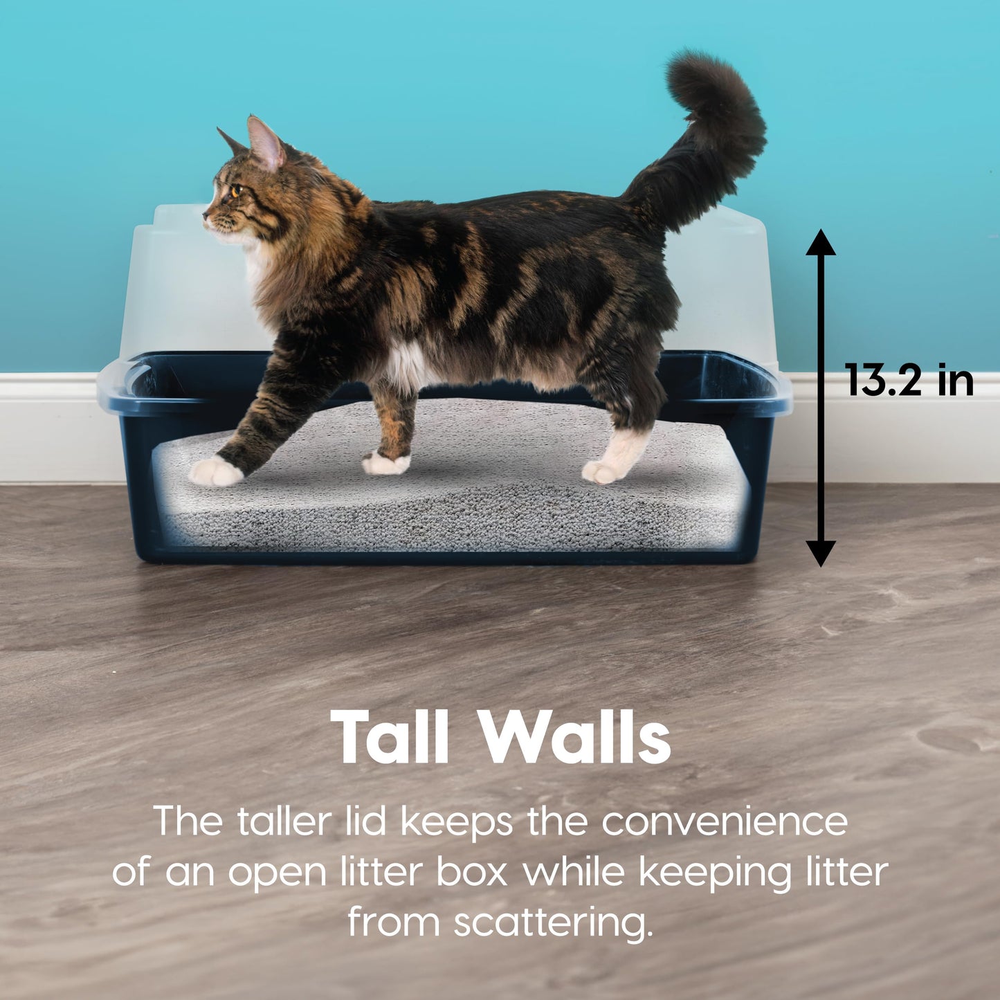 IRIS USA XX-Large Cat Litter Box, Open Top Extra Large Litter Box for Big Cats and Multi-Cat Households, High Sided Scatter Shield, Easy to Clean, 30" L x 20" W x 14" H, Navy