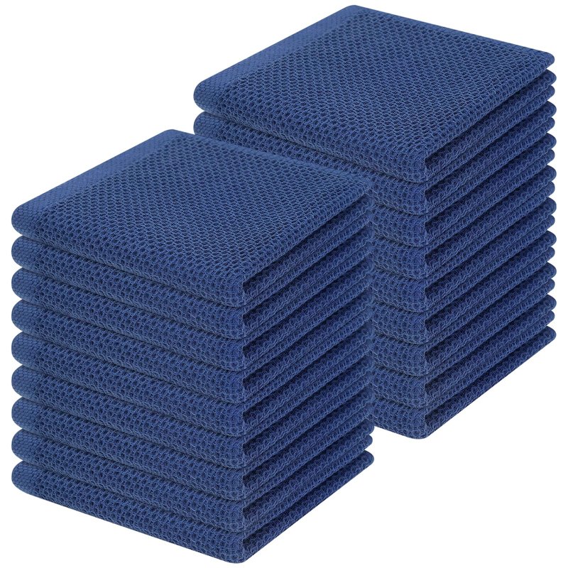 Homaxy 100% Cotton Waffle Weave Kitchen Dish Cloths, Ultra Soft Absorbent Quick Drying Dish Towels, 12 x 12 Inches, 18-Pack, Navy Blue