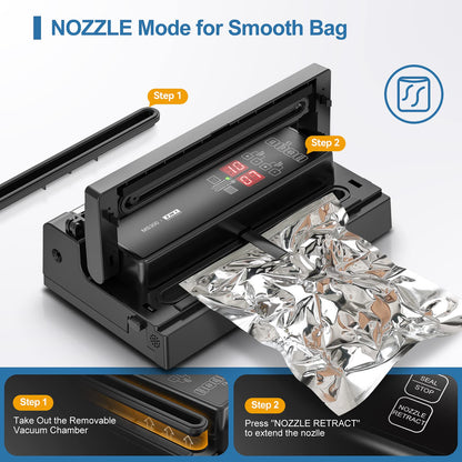MAGIC SEAL Commercial Dual Mode Vacuum Sealer - for Textured & Smooth/Mylar Bags, 190W Food Sealer Vacuum Packing Machine with Auto Cooling System, Adjustable Air & Seal Settings -MS300