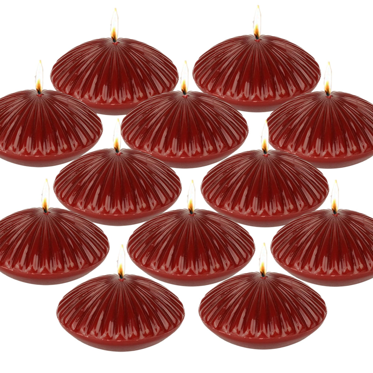 LPUSA 10 Hour Burgundy Floating Candles Large 3"，Unscented Romantic Tealight Ribbed Candles for Cylinder Vases，Centerpieces at Wedding, Party, Pool, Holidays, Set of 12