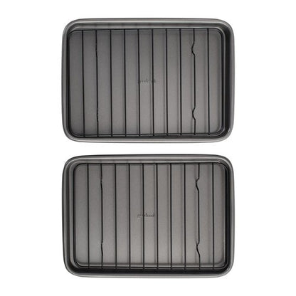 GoodCook Set of 2 Nonstick Steel 9" x 6" Toaster Oven Mini Baking Sheets with Racks, Gray