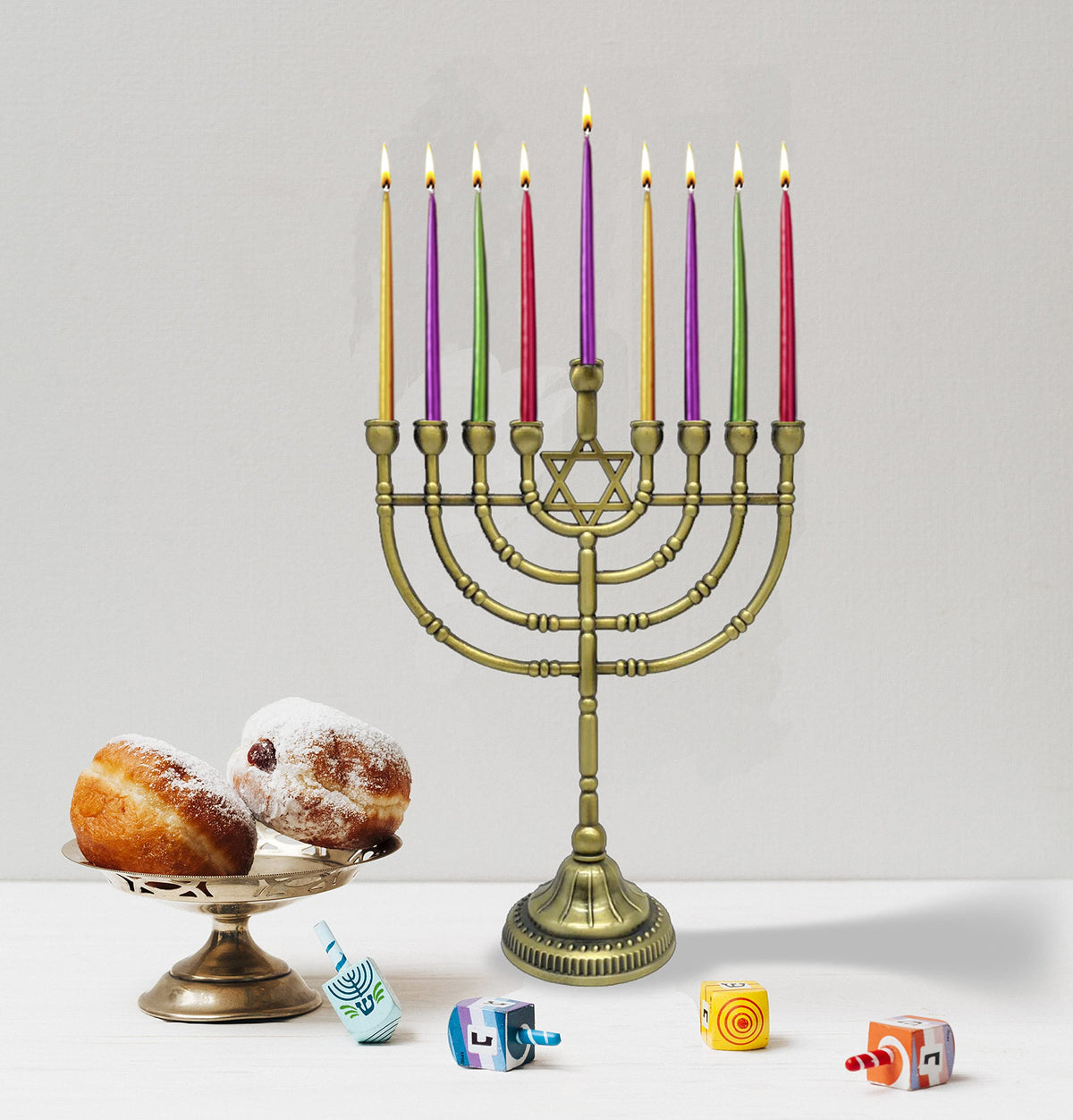 Ner Mitzvah Traditional Bronze Candle Menorah - Chanukah Candles - 9" High