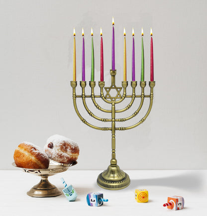 Ner Mitzvah Traditional Bronze Candle Menorah - Chanukah Candles - 9" High