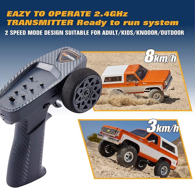 EAZYRC X FMS FCX24 1/24 Chevy K5 Blazer 1976s RC Rock Crawler 4x4 RTR Black with Lisense RC Truck 4WD 5Km+ 2-Speed TransmissionRC Car for Gift