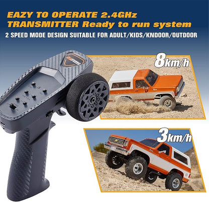 EAZYRC X FMS FCX24 1/24 Chevy K5 Blazer 1976s RC Rock Crawler 4x4 RTR Black with Lisense RC Truck 4WD 5Km+ 2-Speed TransmissionRC Car for Gift