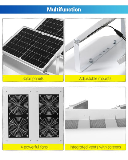 Solar Powered Roof Vent Fan with Four High-Speed Fans, Ventilation and Cooling Solar Attic Exhaust Fan, Suitable for Lofts, Shops, Garages
