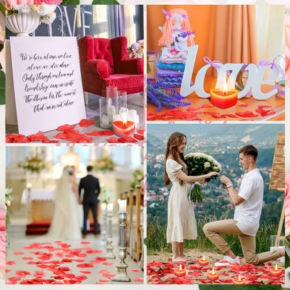 Giegxin 2000 Pcs Red Rose Petals with 24 Pcs Heart Tealight Candles for Romantic Night for Her Set Valentine's Day Anniversary Wedding Table Decor Home Party Gift