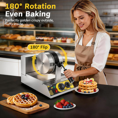Dyna-Living Commercial Waffle Maker Belgian Waffle Iron for Restaurant, 1200W Flip Professional Waffle Maker Non-Stick Electric Restaurant Waffles Machine for Bakery Snack, 122℉-572℉ Temp Adjustable