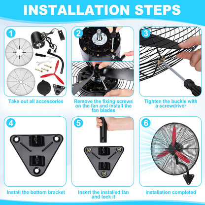 Aurelema 2 Set 22 Inch Wall Mount Fan Oscillating Industrial Heavy Duty Metal 3 Speed Red Blade Fan, 7500 CFM, with Powerful Cooling, for Commercial Residential Garage Warehouse Workshops Factory