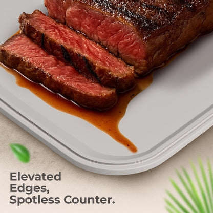 Premium Korean TPU Cutting Board Set of 2 - Non Scratch 13.8" x 9.8" Silicone Like Flexible Cutting Board for Meat - 5mm Thick and Durable - Dishwasher Safe - Non Slip Surface - Sleek Hanging Design