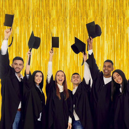4 Pack 2026 Graduation Party Decorations, 3.28 x 7.05 Feet Gold Grad Curtains, Metallic Gold Backdrop Curtain Class of 2026 Backdrop Party Streamer, Congrad Backdrop Grad Decor 2026