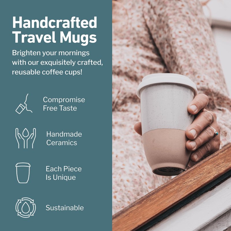 NOVA CERAMICS Travel Mugs - Reusable Coffee Cup – Cute Coffee Mugs Travel Coffee Tumbler – Microwave & Dishwasher Safe To Go Coffee Mug- Gifts For Women Men Him Her – 12oz - Dune