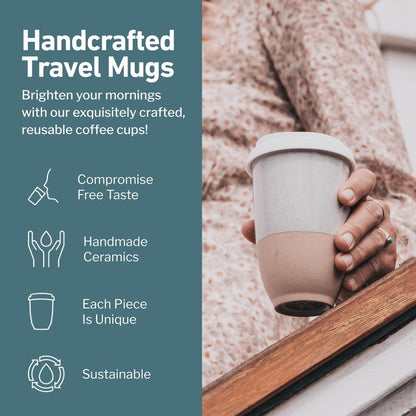 NOVA CERAMICS Travel Mugs - Reusable Coffee Cup – Cute Coffee Mugs Travel Coffee Tumbler – Microwave & Dishwasher Safe To Go Coffee Mug- Gifts For Women Men Him Her – 12oz - Dune