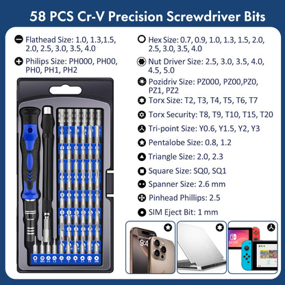 XOOL 62 in 1 Precision Screwdriver Kit, Electronics Repair Tool Kit, Magnetic Driver Kit with Flexible Shaft, Extension Rod for Mobile Phone, Smartphone, Game Console, PC, Tablet