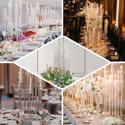 Efavormart 51" Clear 5-Arm Crystal Round Cluster Taper Candelabra Candle Holders, Votive Pillar LED Candle Holders with Round Mirror Base