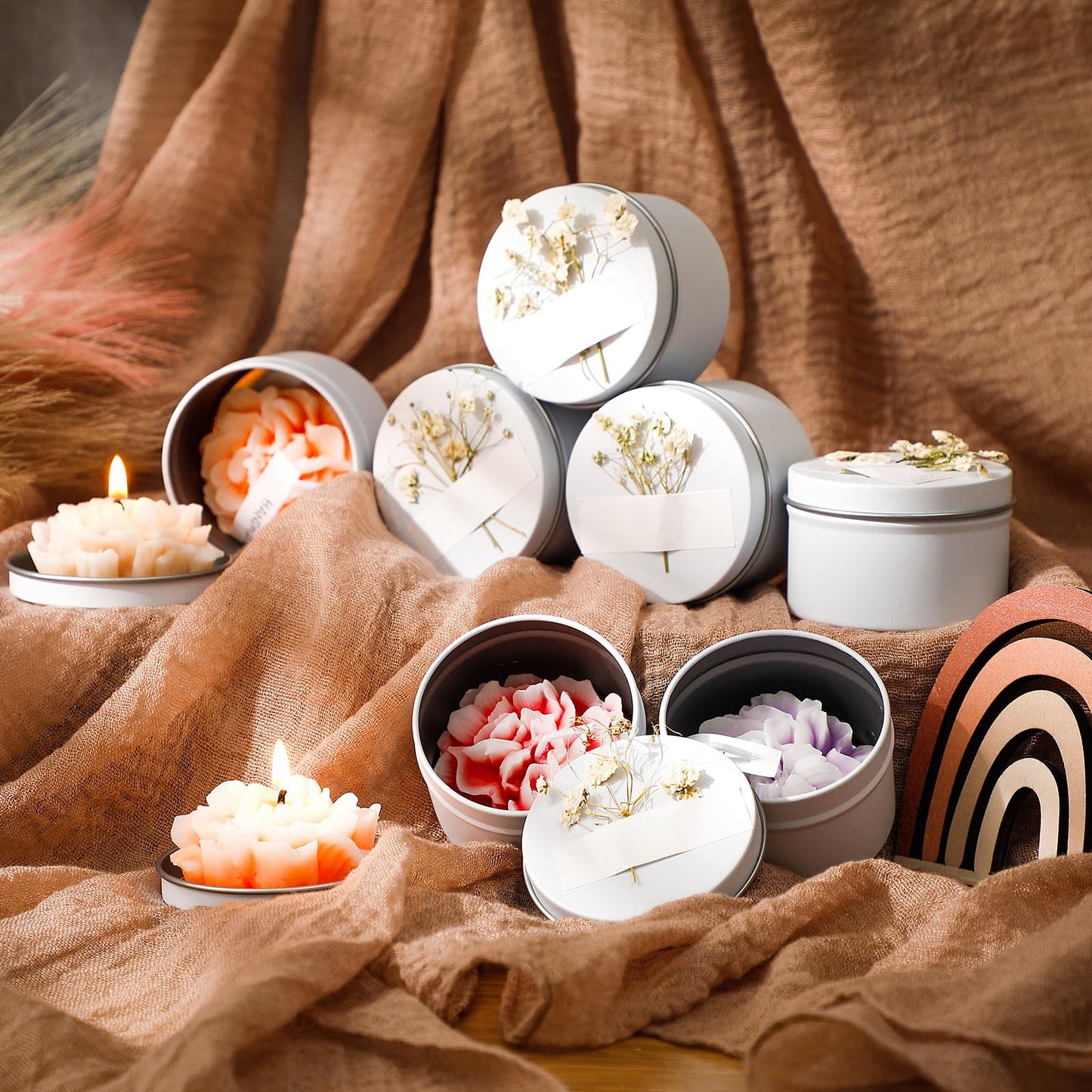 Threlaco 12 Pcs Flower Candles Scented Bridesmaid Gift Set Soy Wax Aromatherapy Candles Bulk for Wedding Bridal Shower Home Guests Women Valentines Mothers Day Anniversaries Favor(Mixed Color)