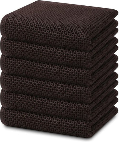 Homaxy 100% Cotton Waffle Weave Dish Towels - Ultra Soft & Absorbent, 13 x 28 Inches, 6-Pack | Dark Brown