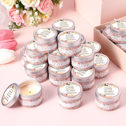MTLEE 24 Pcs Flowers Baby Shower Party Favors Candles Lavender Scented Baby Shower Favors for Guests Rustic Tealights Candles Gender Reveal Return Gifts (1.2 oz, Pink)